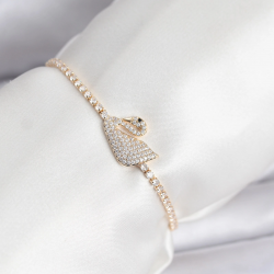 Mey İthalat® Kuğu Model Zirkon Taşlı Gold Renk Asansörlü Su Yolu Bileklik