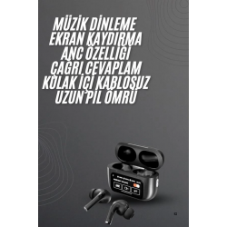 Mey İthalat® Kulak İçi Bluetooth Kulaklık Ekranlı Müzik Dinleme Çağrı Cevaplama Siyah