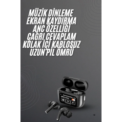 Mey İthalat® Kulak İçi Bluetooth Kulaklık Ekranlı Müzik Dinleme Çağrı Cevaplama Siyah