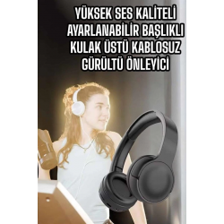 Mey İthalat® Kulak Üstü Kablosuz Bluetooth Kulaklık Gürültü Önleyici Uzun Şarj Süreli