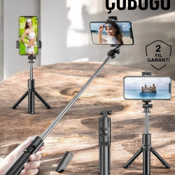 Mey İthalat® Kumandalı Tripod Telefon Tutucu Selfie Çubuğu 360 Derece Dönebilen