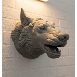 Mey İthalat® Kurt Başı Duvar Aksesuarı Gri Renk Asılabilir Hediyelik Figür