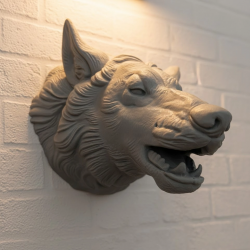 Mey İthalat® Kurt Başı Duvar Aksesuarı Gri Renk Asılabilir Hediyelik Figür