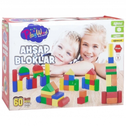 Mey İthalat® Kutuda Ahşap 60 Parça Renkli Bloklar