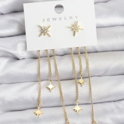 Mey İthalat® Kutup Yıldızı Model Gold Renk Pirinç Sallantılı Kadın Küpe