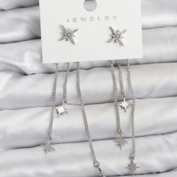 Mey İthalat® Kutup Yıldızı Model Gümüş Renk Pirinç Sallantılı Kadın Küpe