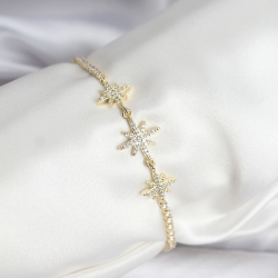 Mey İthalat® Kutup Yıldızı Model Zirkon Taşlı Gold Renk Su Yolu Kadın Bileklik