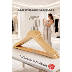 Mey İthalat® LasVegas Ahşap Elbise Askısı - 6'lı Set, Lüks Amerikan Kancalı Gardırop Düzenleyici