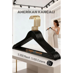 Mey İthalat® LasVegas Ahşap Elbise Askısı - 6'lı Set, Lüks Amerikan Kancalı Gardırop Düzenleyici