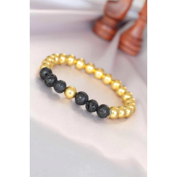 Mey İthalat® Lav Doğal Taş Detaylı Hematit Gold Renk Erkek Bileklik