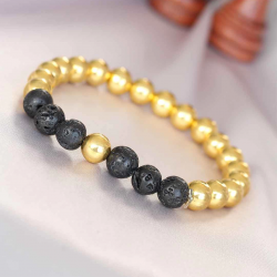 Mey İthalat® Lav Doğal Taş Detaylı Hematit Gold Renk Erkek Bileklik