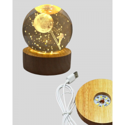 Mey İthalat® Lazer İşlemeli 3D Astronot Kristal Küre LED Işıklı Uzay Temalı Gece Lambası