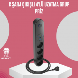 Mey İthalat® Led Anahtarlı Akım Korumalı Çoklu Priz 4 Priz 3 USB Girişli