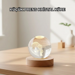 Mey İthalat® LED Aydınlatmalı 3D Küçük Prens Kristal Küre Ahşap Standlı Masa Gece Lambası