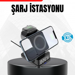 Mey İthalat® LED Dijital Saatli Kablosuz Şarj Cihazı – 3 Parlaklık Ayarlı, Şarj Koruma Teknolojili