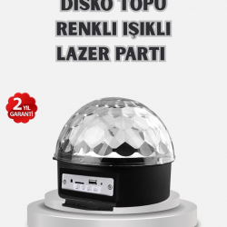Mey İthalat® LED Disko Küresi Bluetooth Hoparlörlü Ritimle Senkronize Döner Işıklı