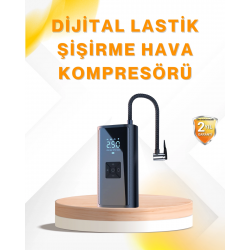 Mey İthalat® LED Fenerli ve SOS Işıklı Çok Fonksiyonlu Hava Kompresörü