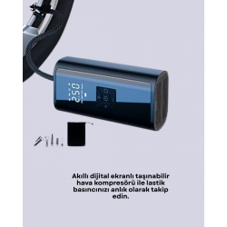 Mey İthalat® LED Fenerli ve SOS Işıklı Çok Fonksiyonlu Hava Kompresörü