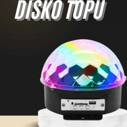Mey İthalat® Led Işık Disko Topu Bluetooth Hoparlörlü USB Müzik Çalar Kumandalı