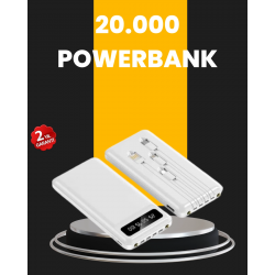 Mey İthalat® LED Işıklı 20.000mAh Powerbank LCD Gösterge Dahili Çoklu Kablo