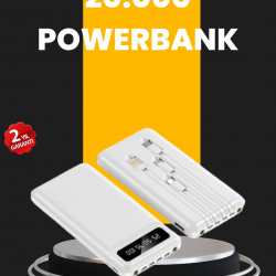 Mey İthalat® LED Işıklı 20.000mAh Powerbank LCD Gösterge Dahili Çoklu Kablo