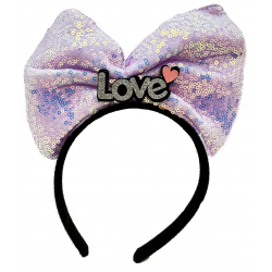 Mey İthalat® Led Işıklı 3 Farklı Fonksiyonda Yanan Gümüş Love Yazılı Lila Fiyonk Taç 20X17 cm