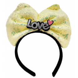 Mey İthalat® Led Işıklı 3 Farklı Foniyonda Yanan Gümüş Love Yazılı Sarı Fiyonk Taç 20X17 cm