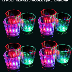 Mey İthalat® LED Işıklı Eğlence Bardakları - 3 Modlu Renk Değiştiren Bardak 12 Adet