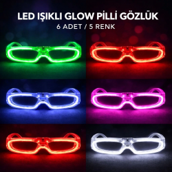 Mey İthalat® LED Işıklı Glow Pilli Parti Gözlüğü - Efektli 6 Adet 5 Renk
