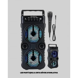 Mey İthalat® LED Işıklı Kablosuz Hoparlör – Bluetooth, FM Radyolu, Taşınabilir Şarjlı