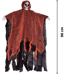 Mey İthalat® Led Işıklı Kahkaha Atan Sesli Sensörlü Ürpertici Kuru Kafa Korku Hayalet Saçaklı Dekor 90x50 cm