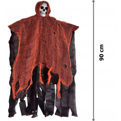 Mey İthalat® Led Işıklı Kahkaha Atan Sesli Sensörlü Ürpertici Kuru Kafa Korku Hayalet Saçaklı Dekor 90x50 cm