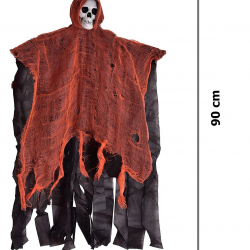 Mey İthalat® Led Işıklı Kahkaha Atan Sesli Sensörlü Ürpertici Kuru Kafa Korku Hayalet Saçaklı Dekor 90x50 cm