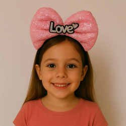 Mey İthalat® LED Işıklı Love Yazılı Fuşya Fiyonk Taç – Kız Çocuk Parti Tacı