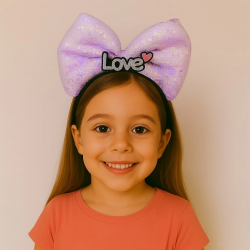 Mey İthalat® LED Işıklı Love Yazılı Mor Fiyonk Taç – Kız Çocuk Parti Tacı