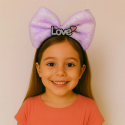 Mey İthalat® LED Işıklı Love Yazılı Mor Fiyonk Taç – Kız Çocuk Parti Tacı