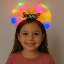 Mey İthalat® LED Işıklı Love Yazılı Sarı Fiyonk Taç – Kız Çocuk Parti Tacı