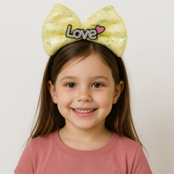 Mey İthalat® LED Işıklı Love Yazılı Sarı Fiyonk Taç – Kız Çocuk Parti Tacı