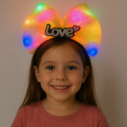 Mey İthalat® LED Işıklı Love Yazılı Sarı Fiyonk Taç – Kız Çocuk Parti Tacı