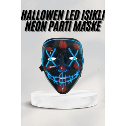 Mey İthalat® Led Işıklı Neon Maske Cadılar Bayramı Maskesi Korkunç Korku Maskesi
