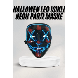Mey İthalat® Led Işıklı Neon Maske Cadılar Bayramı Maskesi Korkunç Korku Maskesi