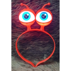 Mey İthalat® Led Işıklı & Pilli 3 Farklı Modda Yanan Uzaylı Göz Parti Tacı Kırmızı Renk 18x12 cm