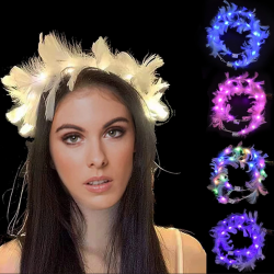 Mey İthalat® Led Işıklı Rengarenk Yanan 3 Fonksiyonlu Otrişli Parti Tacı Beyaz Renk 12x12 cm