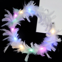 Mey İthalat® Led Işıklı Rengarenk Yanan 3 Fonksiyonlu Otrişli Parti Tacı Beyaz Renk 12x12 cm