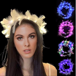 Mey İthalat® Led Işıklı Rengarenk Yanan 3 Fonksiyonlu Otrişli Parti Tacı Beyaz Renk 12x12 cm