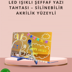 Mey İthalat® LED Işıklı Şeffaf Yazı Tahtası – Neon Etkili Akrilik Pano, Silinebilir, 7 Renkli Kalemli, 30x20 cm