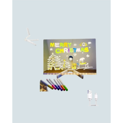 Mey İthalat® LED Işıklı Şeffaf Yazı Tahtası – Neon Etkili Akrilik Pano, Silinebilir, 7 Renkli Kalemli, 30x20 cm