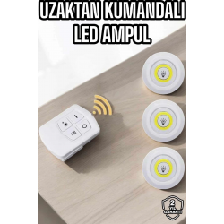 Mey İthalat® Led Lamba 3'lü Uzaktan Kumandalı Yapışkanlı Beyaz Işık