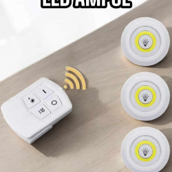 Mey İthalat® Led Lamba 3'lü Uzaktan Kumandalı Yapışkanlı Beyaz Işık