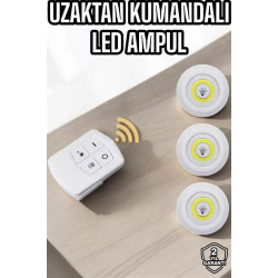Mey İthalat® Led Lamba 3'lü Uzaktan Kumandalı Yapışkanlı Beyaz Işık